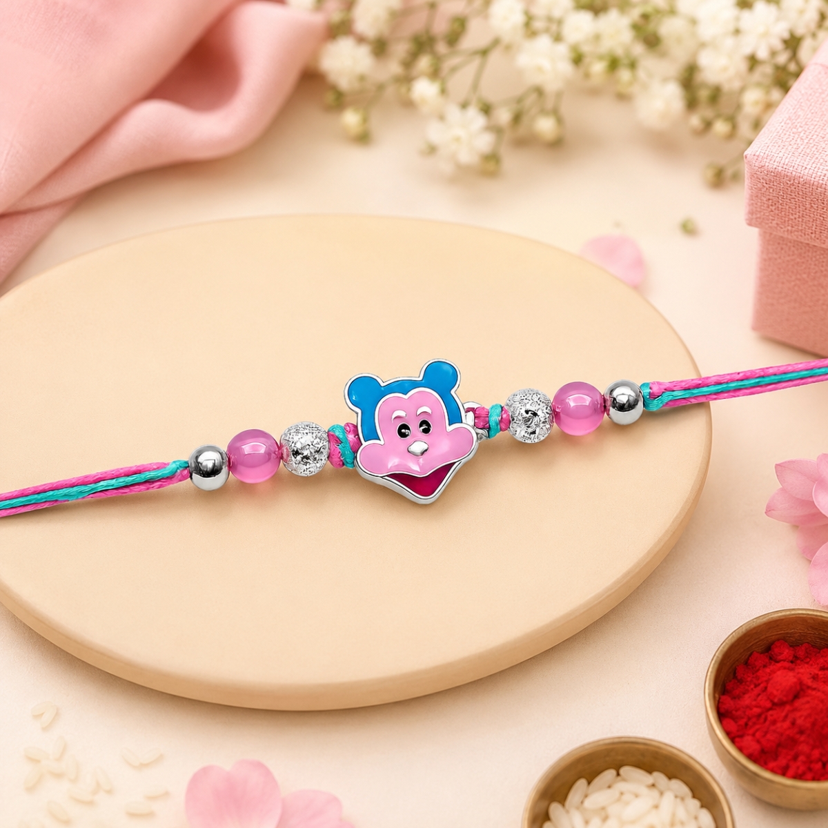 Silver Rakhi Cute Bear Charm Design For Kids